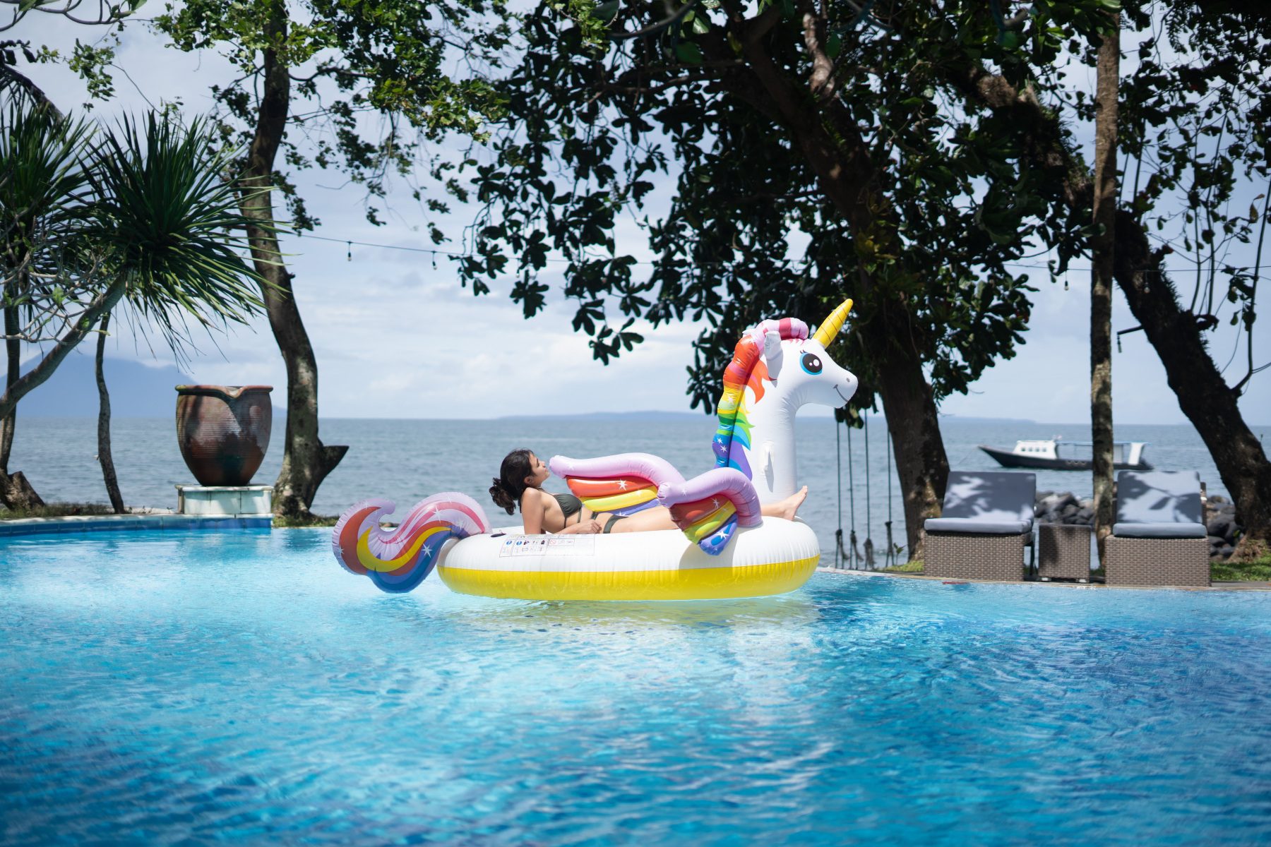 Unicorn Floaties at Murex Manado Seafront Swimming Pool