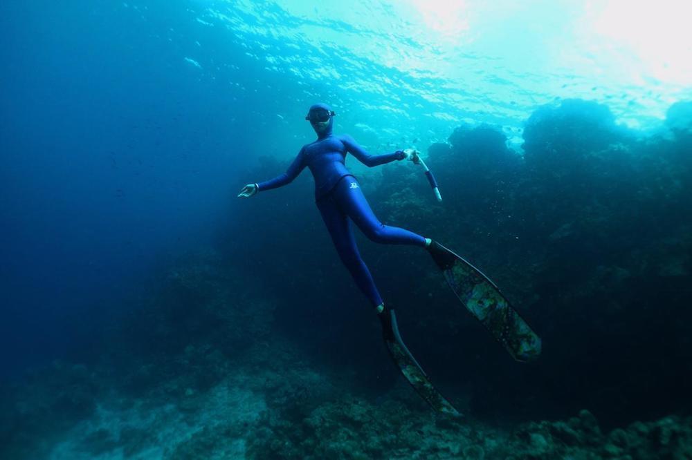 Apnea freediver underwater